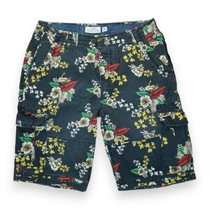 Parish Nation Hawaiian Beach Men's Cargo Shorts Flowered Print‎ Denim Size 40